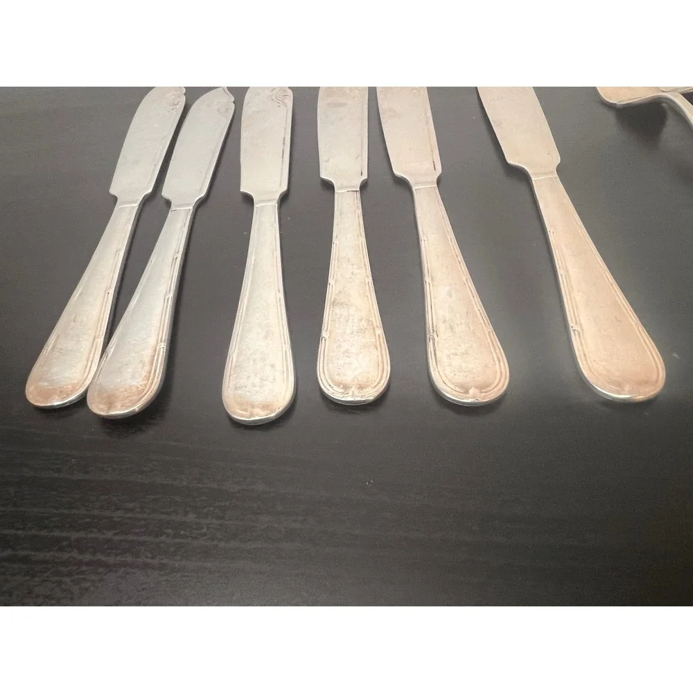 12-Piece EPNS Silver Plated Fish Cutlery Set c. 1920s Knives Forks Antique